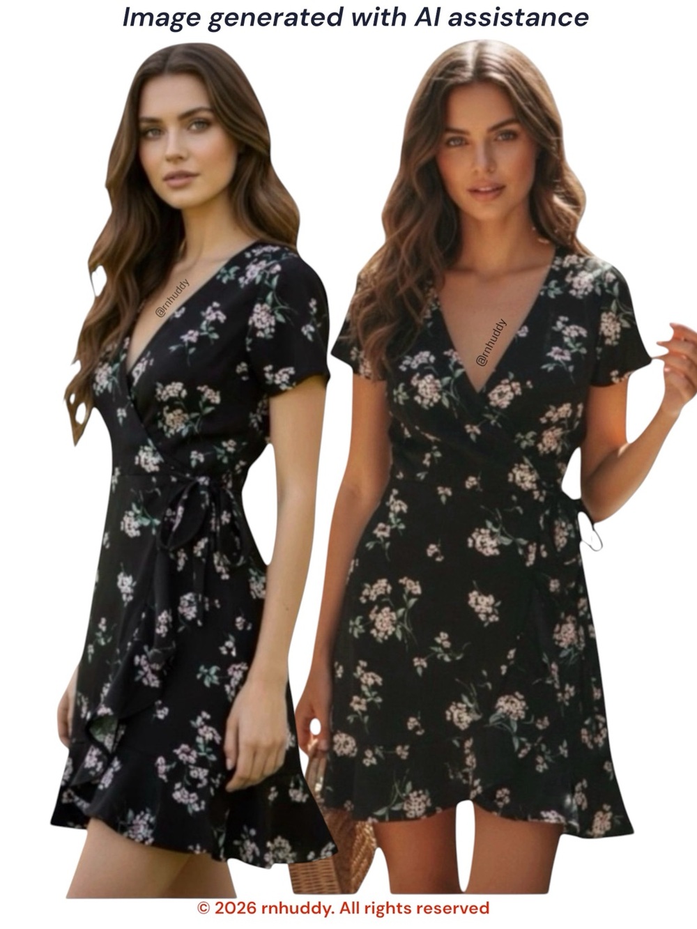 Abercrombie & Fitch M black floral flutter sleeve wrap dress